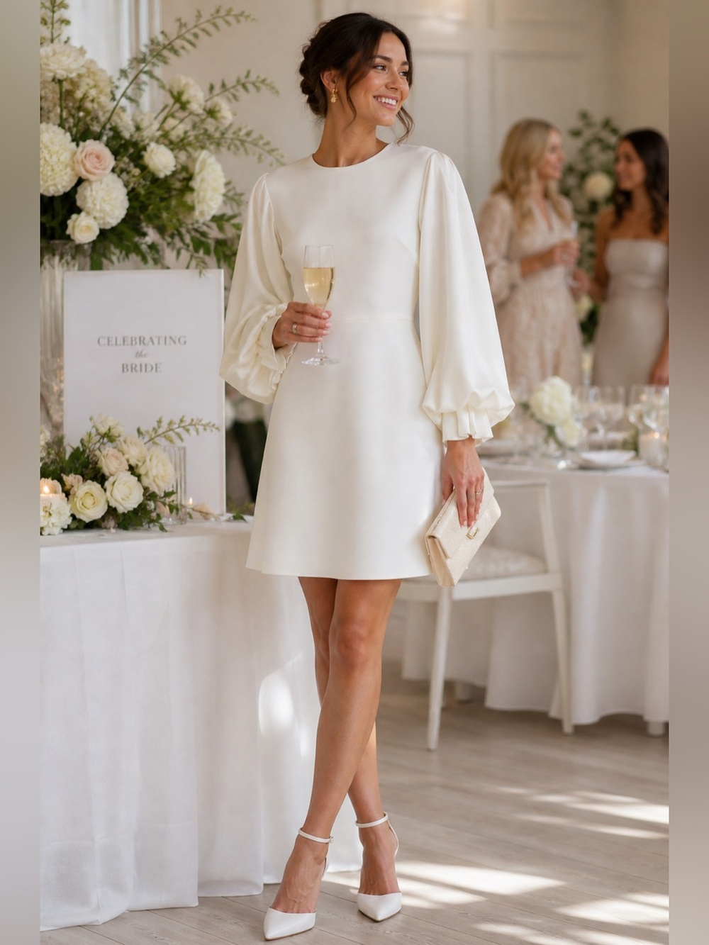 Roksanda Ivory White Mini Dress Puff Sleeve 6 Bridal Wedding Bachelorette NWT 🟠 - Picture 2 of 13